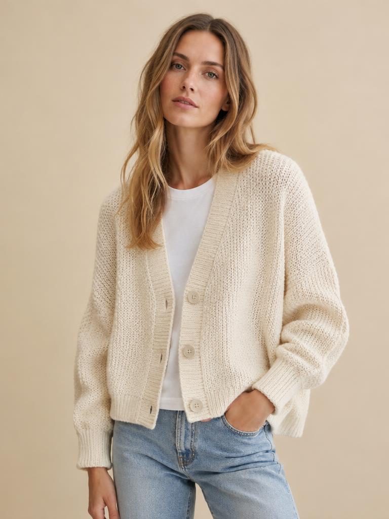 Crème Chunky Cardigan in Cream