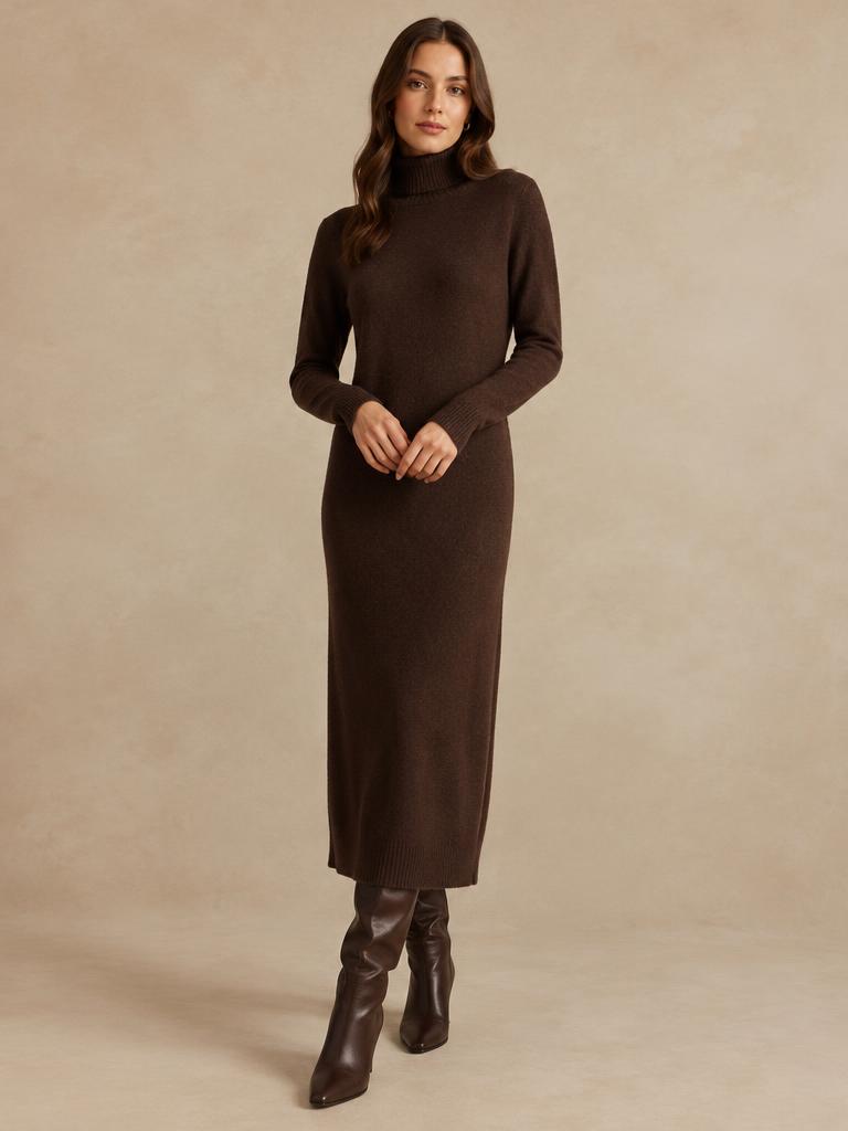 Cacao Merino Knit Dress in Chocolate